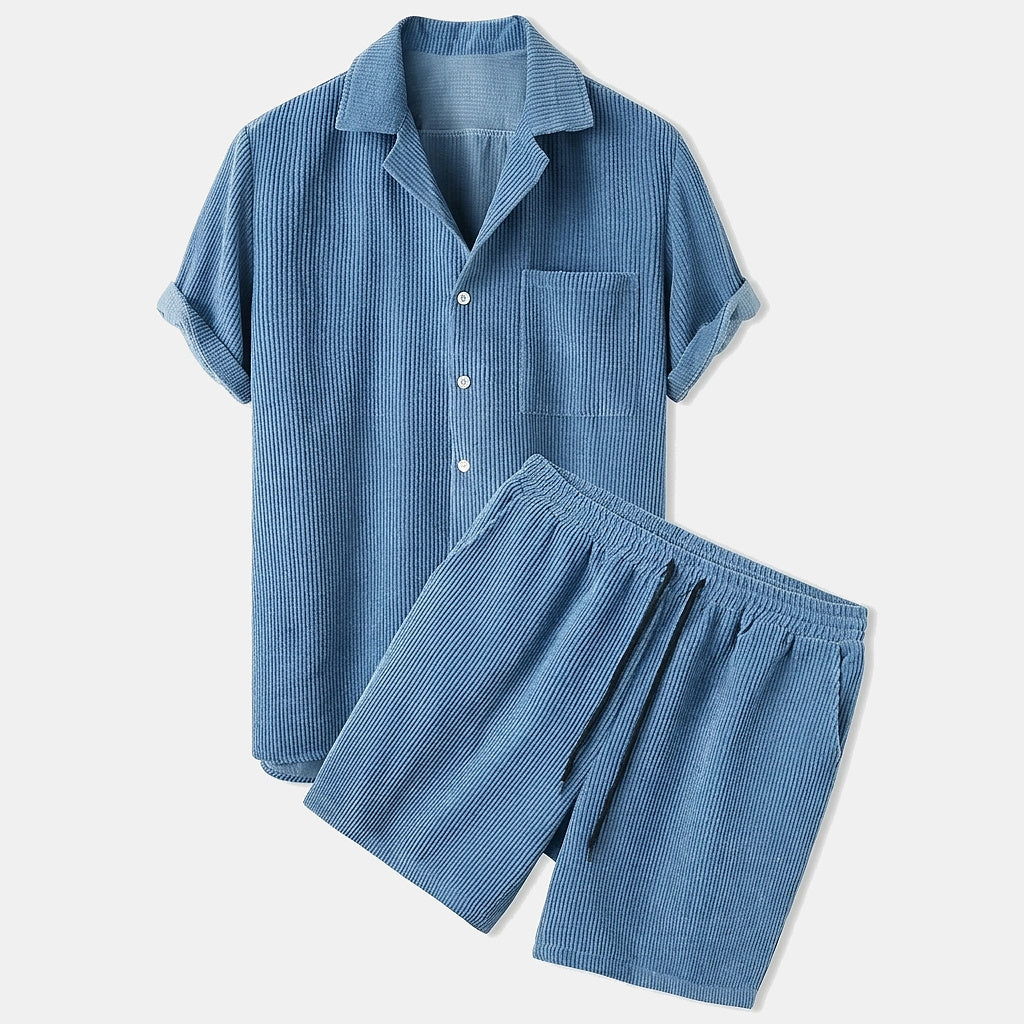 Herren Set aus Kurzarmhemd mit Reverskragen und Shorts mit Kordelzug-Sets for Men-Alpenkind