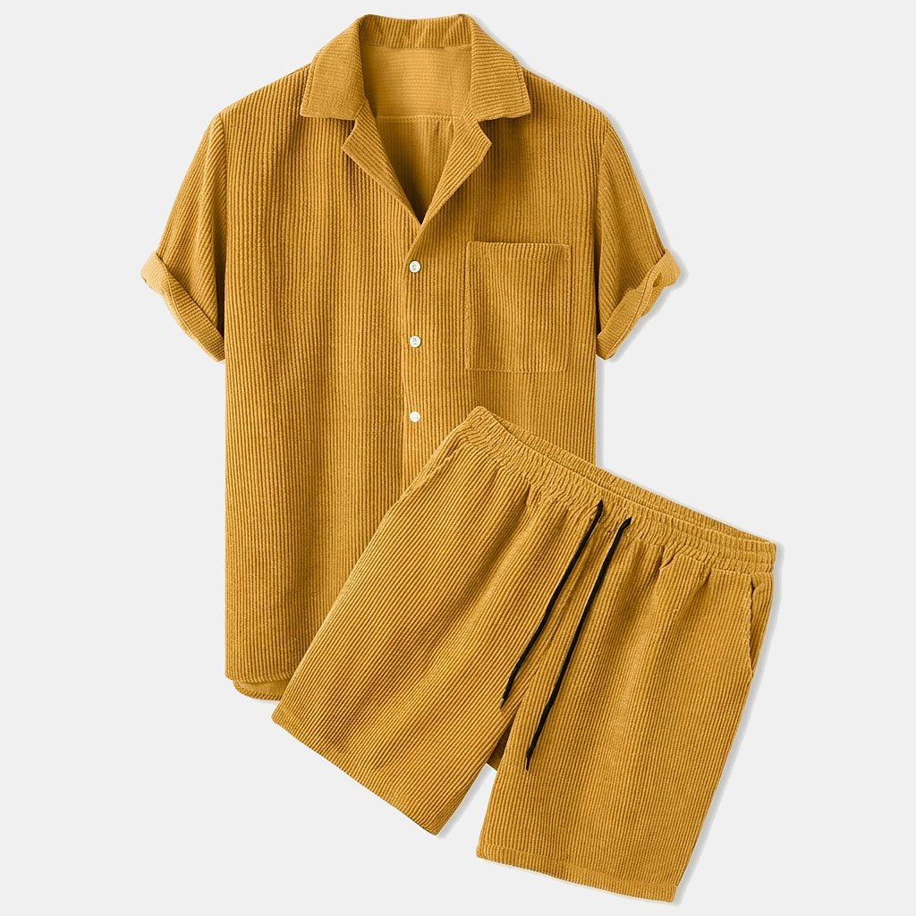 Herren Set aus Kurzarmhemd mit Reverskragen und Shorts mit Kordelzug-Sets for Men-Alpenkind