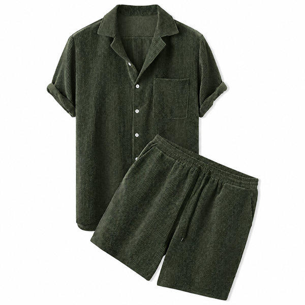 Herren Set aus Kurzarmhemd mit Reverskragen und Shorts mit Kordelzug-Sets for Men-Alpenkind