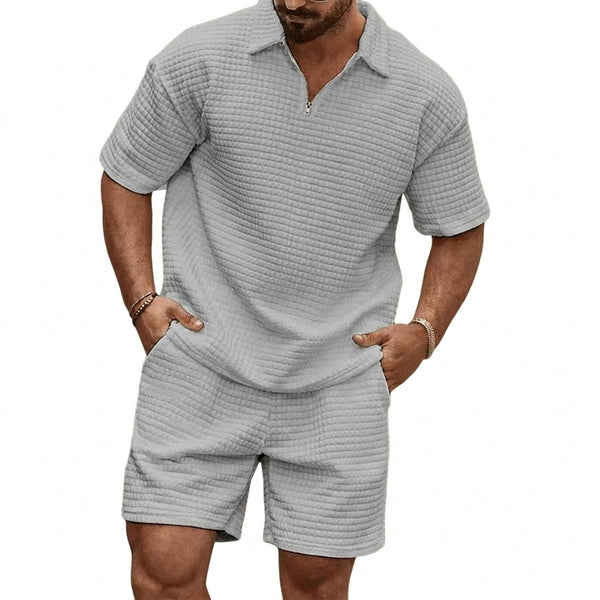 Herren-Set aus Poloshirt mit Viertelreißverschluss und Shorts mit Gitterstruktur-Sets for Men-Alpenkind