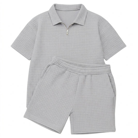 Herren-Set aus Poloshirt mit Viertelreißverschluss und Shorts mit Gitterstruktur-Sets for Men-Alpenkind