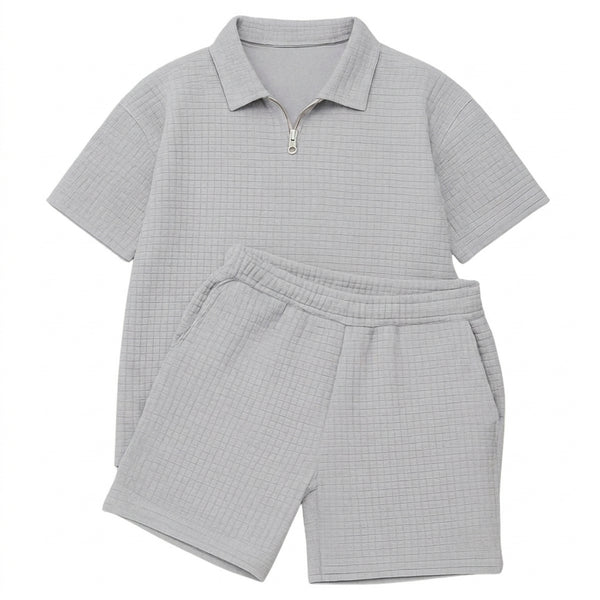 Herren-Set aus Poloshirt mit Viertelreißverschluss und Shorts mit Gitterstruktur-Sets for Men-Alpenkind