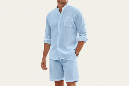 Herren Set mit Hemd mit Stehkragen und Shorts mit Kordelbund-Shirts for men-Alpenkind