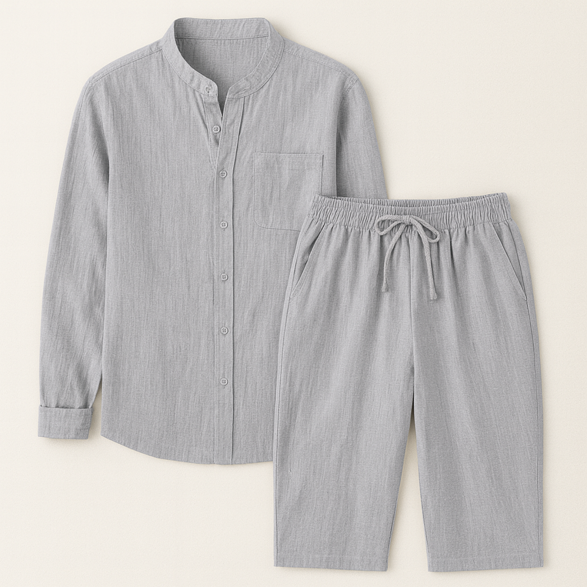 Herren Set mit Hemd mit Stehkragen und Shorts mit Kordelbund-Shirts for men-Alpenkind
