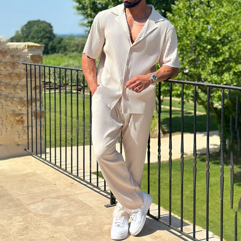 Herren Set mit kurzärmeligem geripptem Hemd und Hose-Shirts for men-Alpenkind