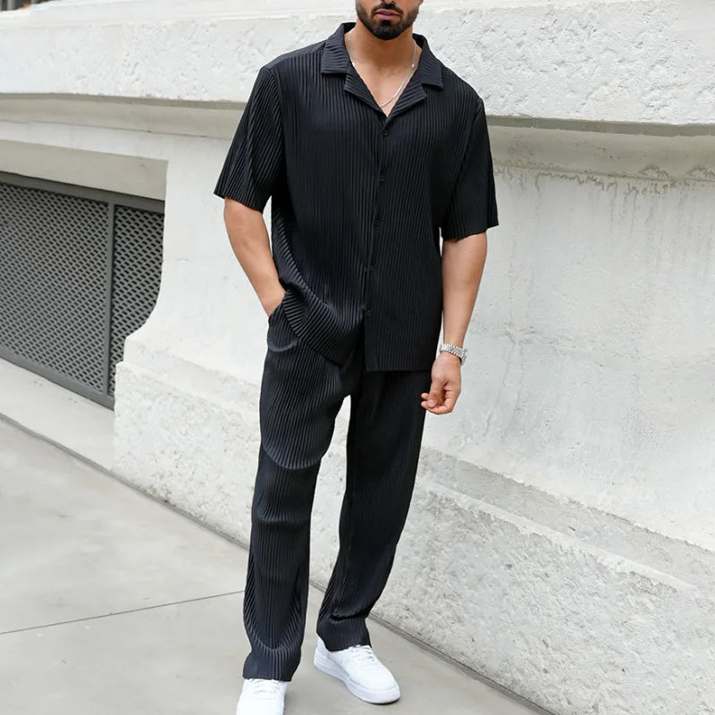 Herren Set mit kurzärmeligem geripptem Hemd und Hose-Shirts for men-Alpenkind