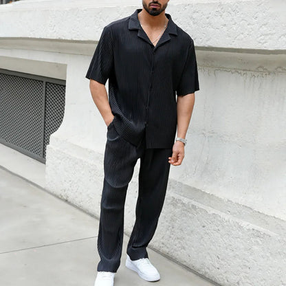 Herren Set mit kurzärmeligem geripptem Hemd und Hose-Shirts for men-Alpenkind