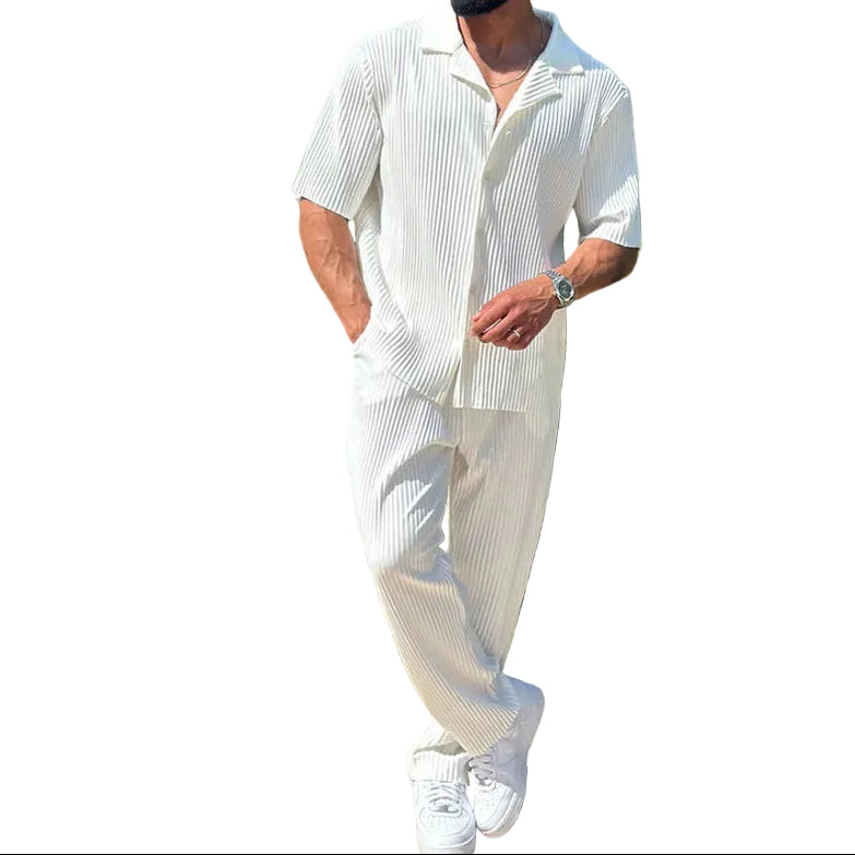 Herren Set mit kurzärmeligem geripptem Hemd und Hose-Shirts for men-Alpenkind