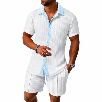 Herren Set mit Kurzarmhemd mit Kragen und Knopfleiste sowie Shorts mit elastischem Bund und Kordelzug-Shirts for men-Alpenkind