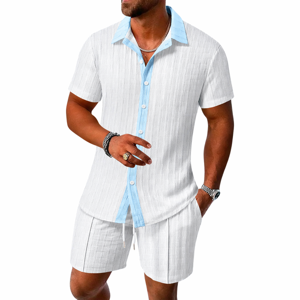 Herren Set mit Kurzarmhemd mit Kragen und Knopfleiste sowie Shorts mit elastischem Bund und Kordelzug-Shirts for men-Alpenkind