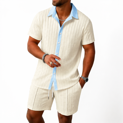 Herren Set mit Kurzarmhemd mit Kragen und Knopfleiste sowie Shorts mit elastischem Bund und Kordelzug-Shirts for men-Alpenkind