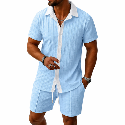Herren Set mit Kurzarmhemd mit Kragen und Knopfleiste sowie Shorts mit elastischem Bund und Kordelzug-Shirts for men-Alpenkind