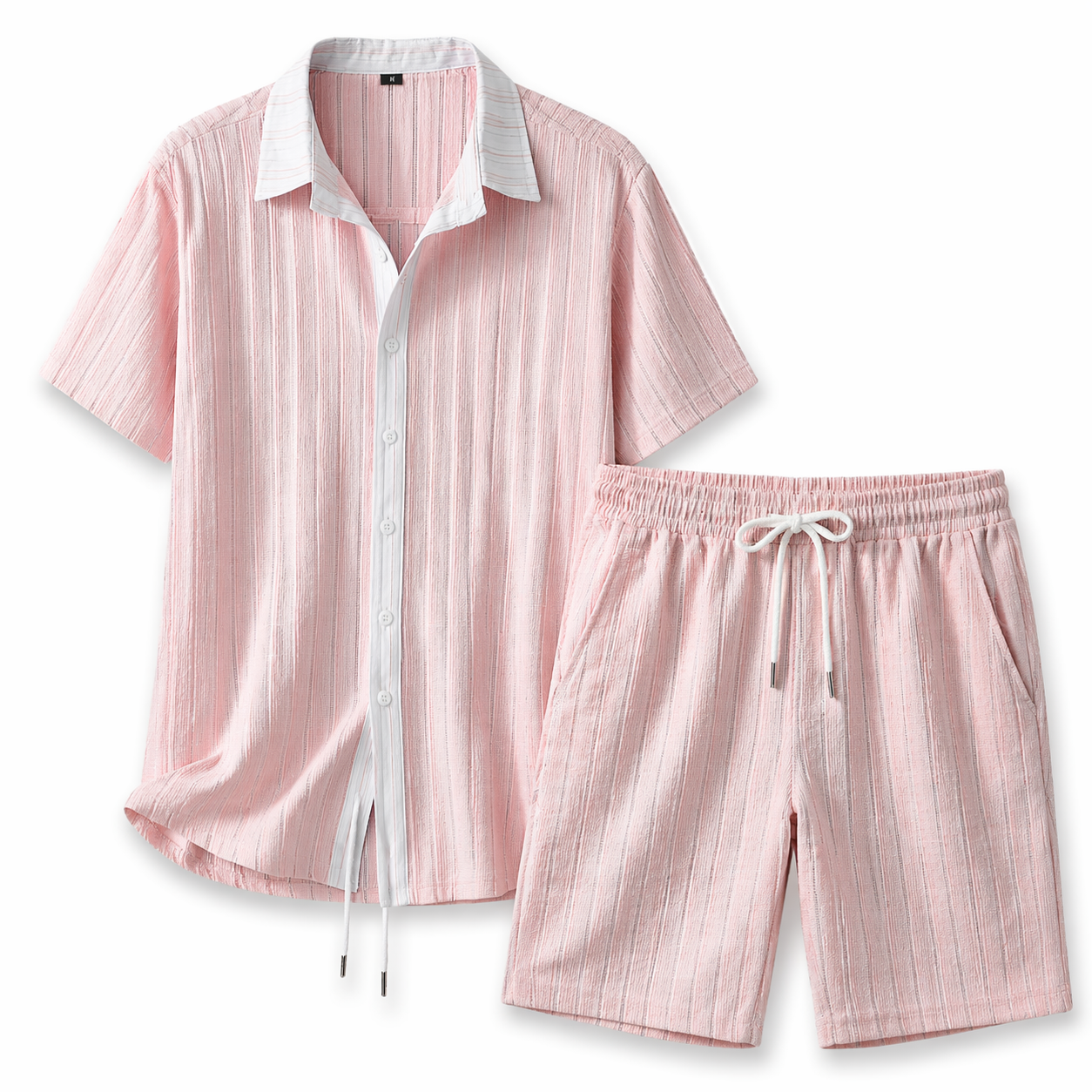 Herren Set mit Kurzarmhemd mit Kragen und Knopfleiste sowie Shorts mit elastischem Bund und Kordelzug-Shirts for men-Alpenkind