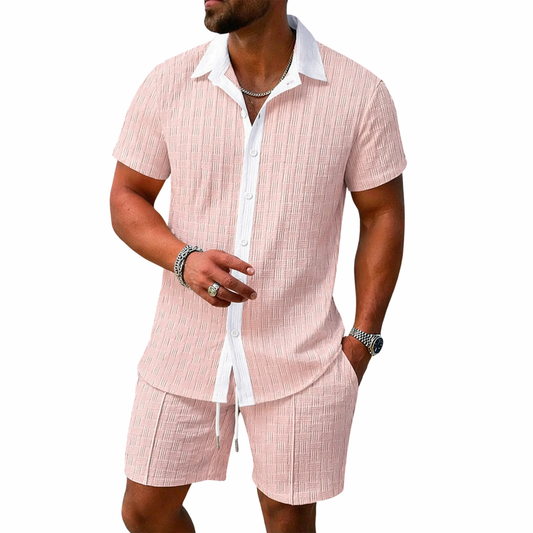 Herren Set mit Kurzarmhemd mit Kragen und Knopfleiste sowie Shorts mit elastischem Bund und Kordelzug-Shirts for men-Alpenkind