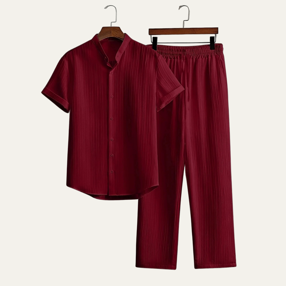 Herren Set mit Kurzarmhemd mit Stehkragen und Knopfleiste sowie Hose mit elastischem Bund-Shirts for men-Alpenkind