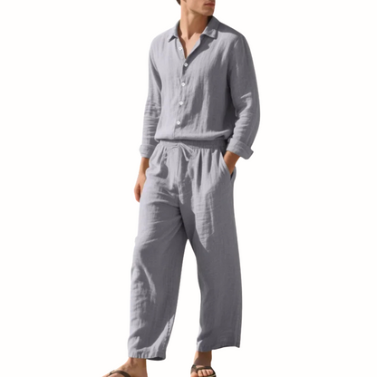 Herren Set mit Langarmhemd und Hose mit Kordelzug-Shirts for men-Alpenkind