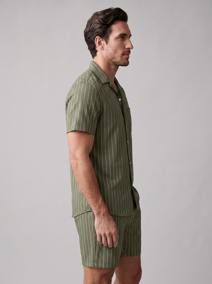 Herren-Set mit Nadelstreifen-Kurzarmhemd und Shorts-Sets for Men-Alpenkind