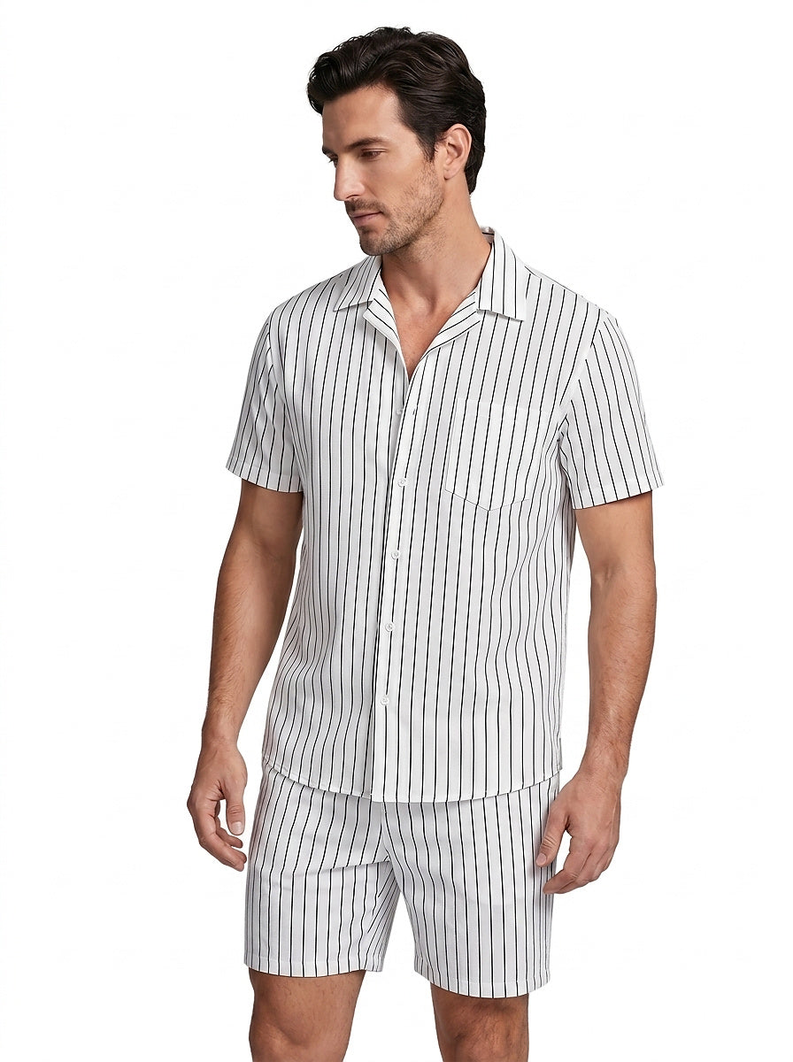 Herren-Set mit Nadelstreifen-Kurzarmhemd und Shorts-Sets for Men-Alpenkind