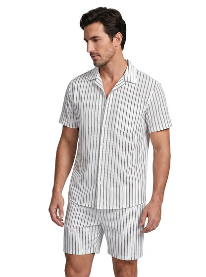 Herren-Set mit Nadelstreifen-Kurzarmhemd und Shorts-Sets for Men-Alpenkind