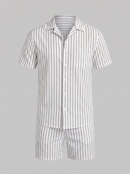 Herren-Set mit Nadelstreifen-Kurzarmhemd und Shorts-Sets for Men-Alpenkind