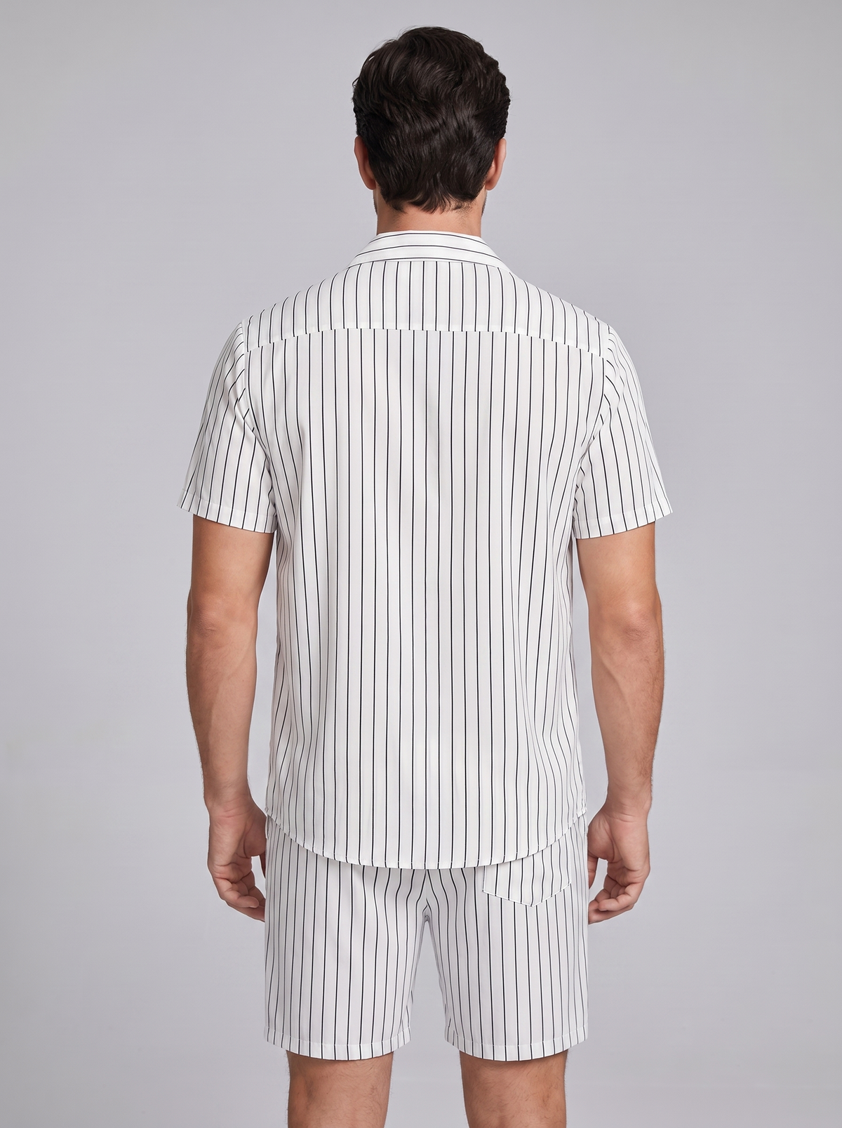 Herren-Set mit Nadelstreifen-Kurzarmhemd und Shorts-Sets for Men-Alpenkind