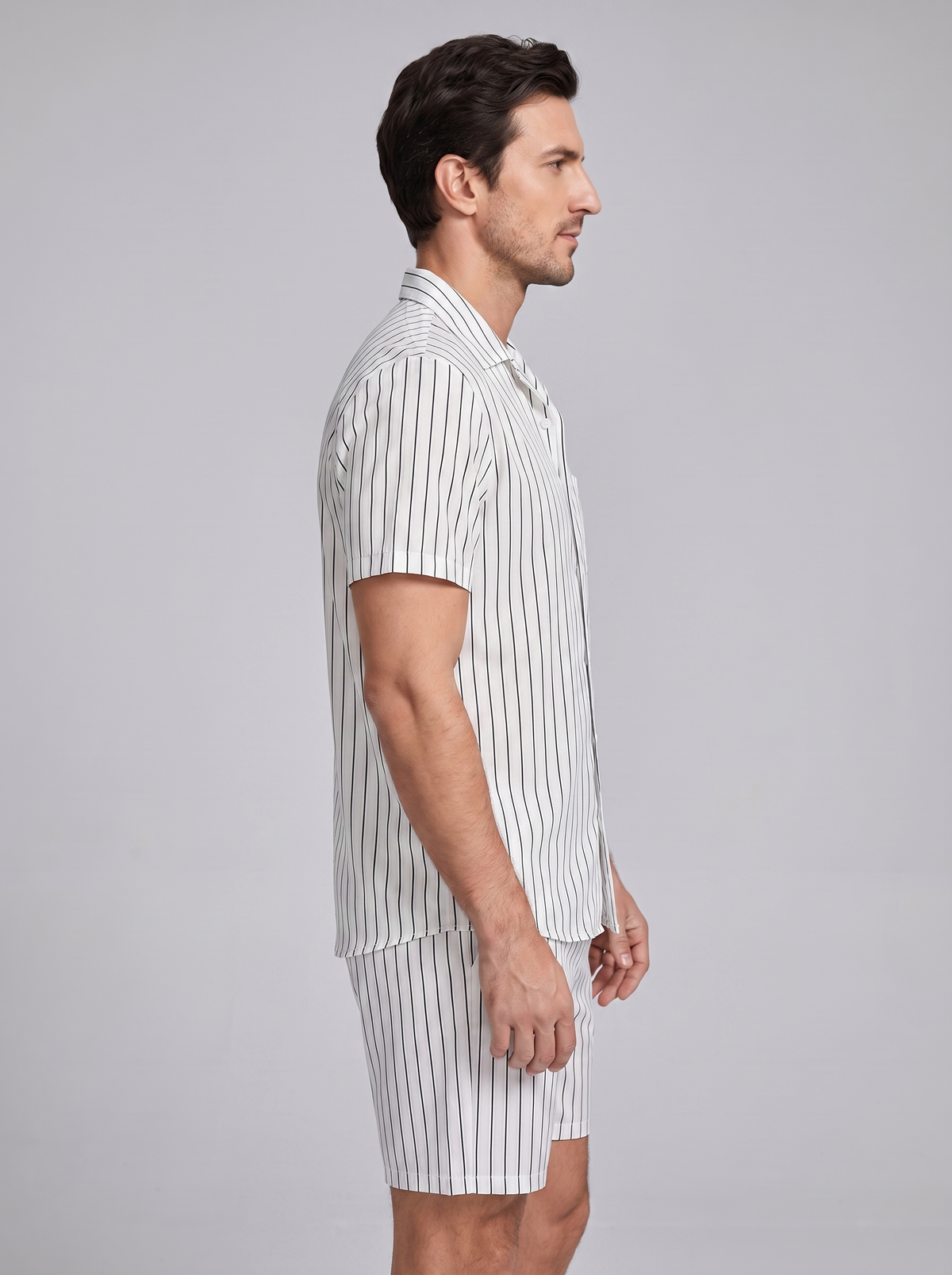 Herren-Set mit Nadelstreifen-Kurzarmhemd und Shorts-Sets for Men-Alpenkind