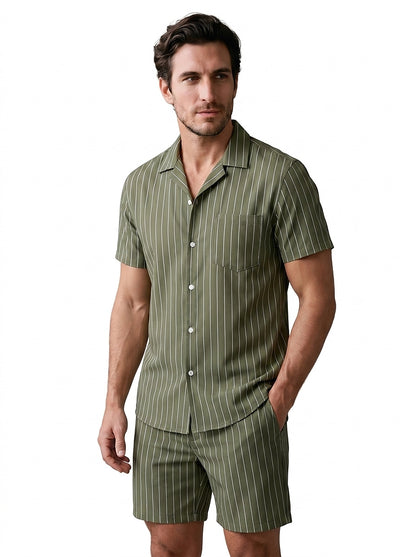 Herren-Set mit Nadelstreifen-Kurzarmhemd und Shorts-Sets for Men-Alpenkind