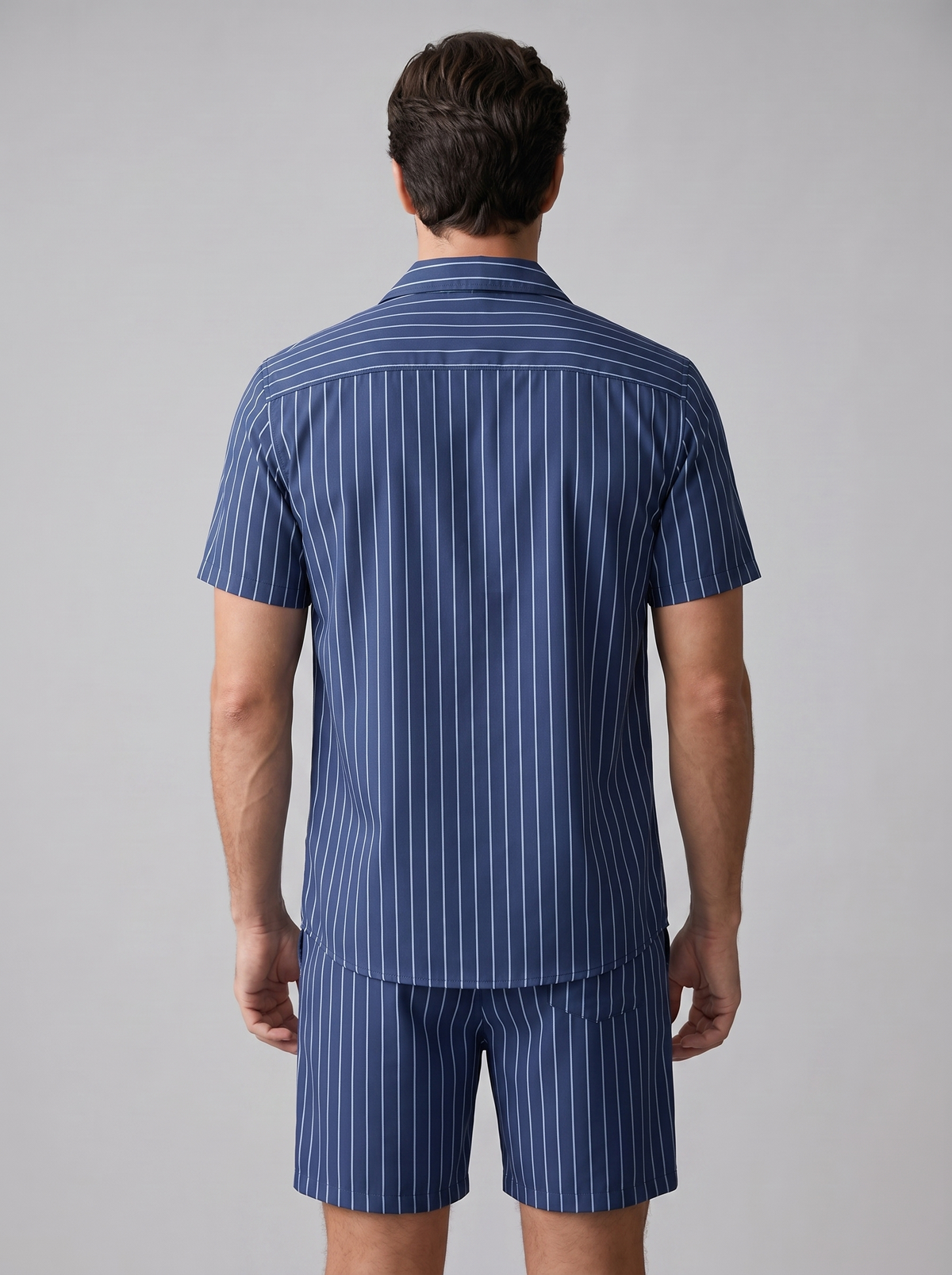 Herren-Set mit Nadelstreifen-Kurzarmhemd und Shorts-Sets for Men-Alpenkind