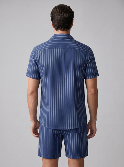 Herren-Set mit Nadelstreifen-Kurzarmhemd und Shorts-Sets for Men-Alpenkind