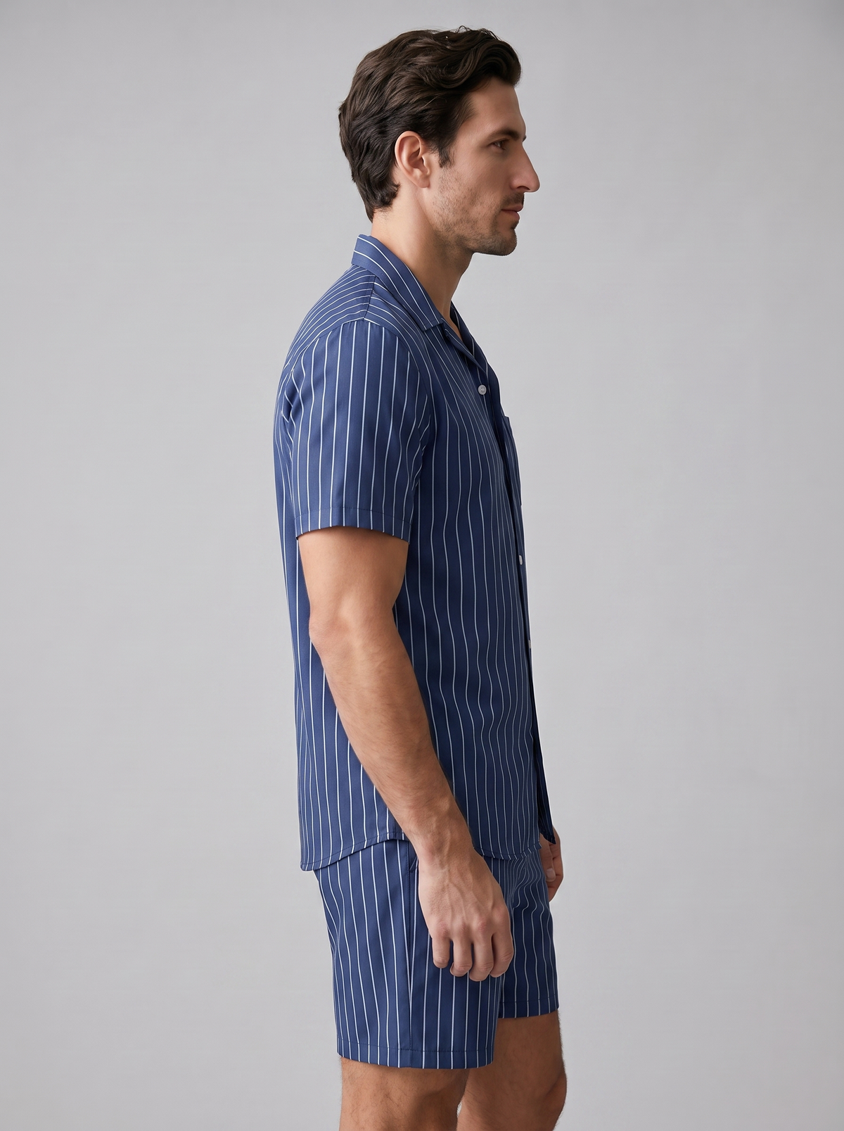 Herren-Set mit Nadelstreifen-Kurzarmhemd und Shorts-Sets for Men-Alpenkind