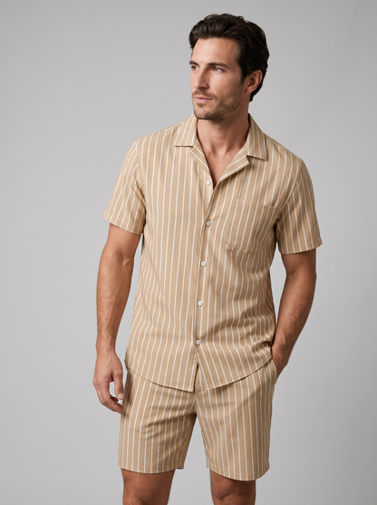 Herren-Set mit Nadelstreifen-Kurzarmhemd und Shorts-Sets for Men-Alpenkind
