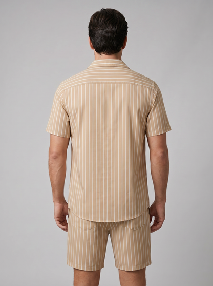 Herren-Set mit Nadelstreifen-Kurzarmhemd und Shorts-Sets for Men-Alpenkind