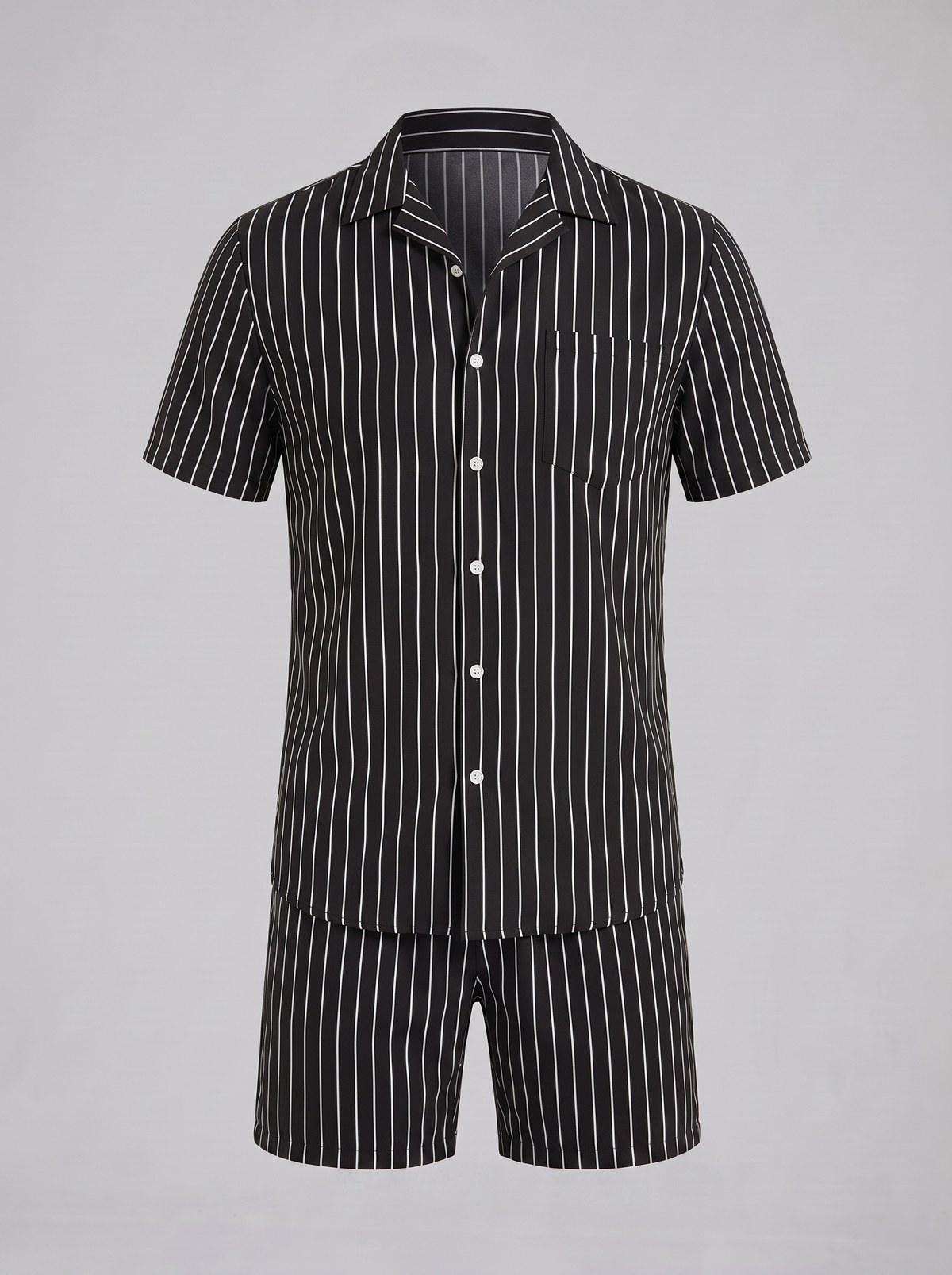 Herren-Set mit Nadelstreifen-Kurzarmhemd und Shorts-Sets for Men-Alpenkind