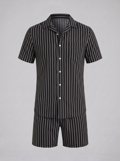 Herren-Set mit Nadelstreifen-Kurzarmhemd und Shorts-Sets for Men-Alpenkind
