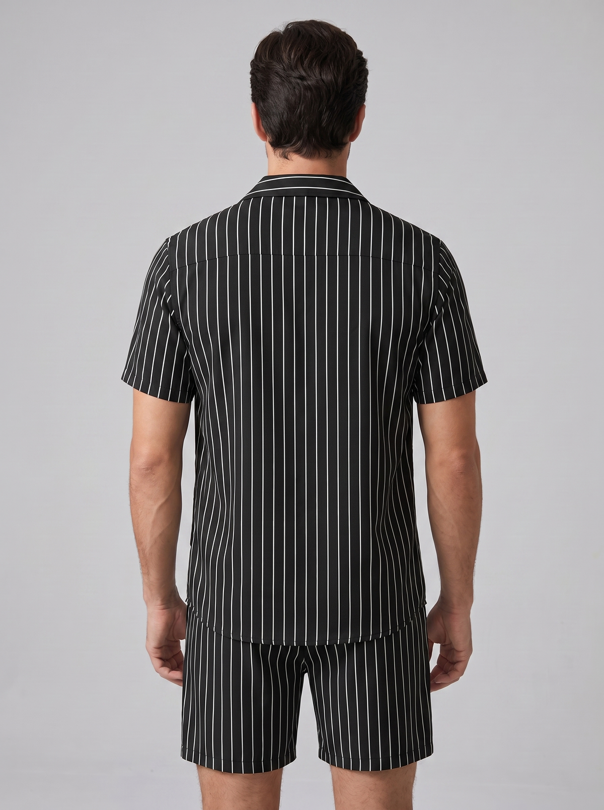 Herren-Set mit Nadelstreifen-Kurzarmhemd und Shorts-Sets for Men-Alpenkind