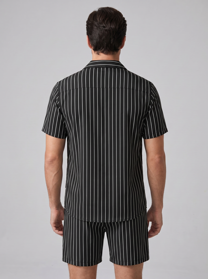 Herren-Set mit Nadelstreifen-Kurzarmhemd und Shorts-Sets for Men-Alpenkind