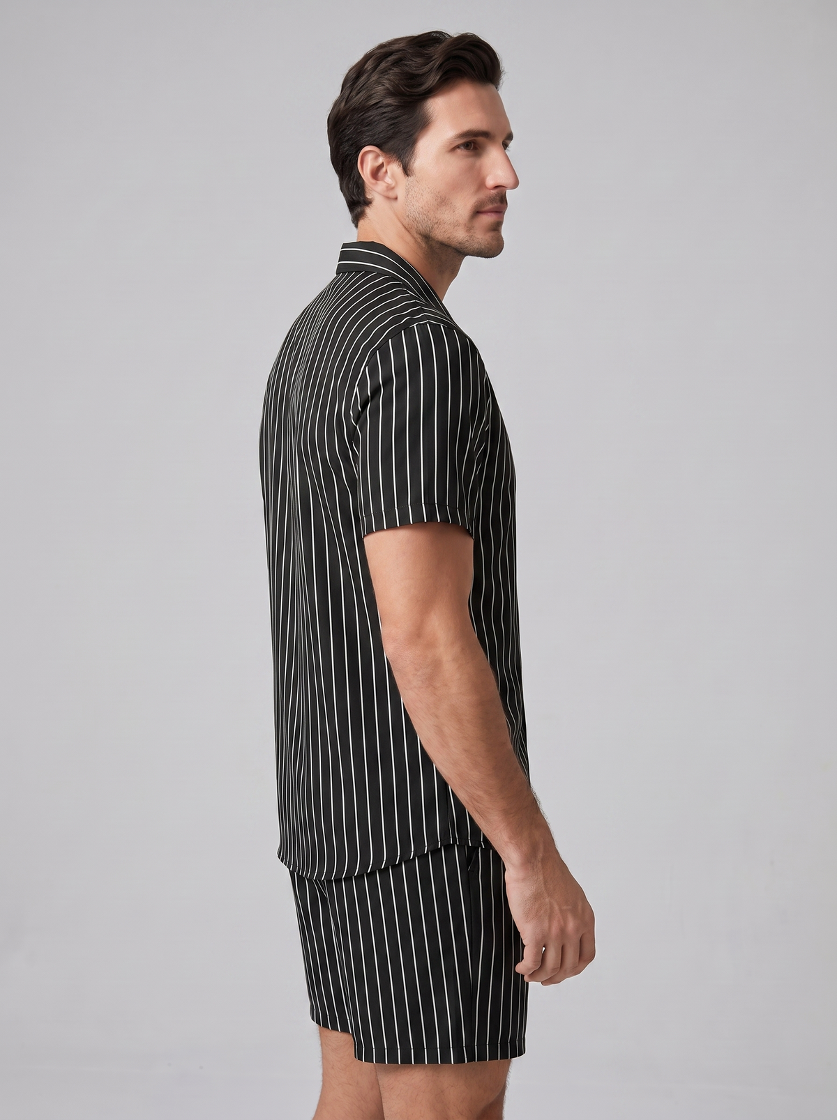 Herren-Set mit Nadelstreifen-Kurzarmhemd und Shorts-Sets for Men-Alpenkind