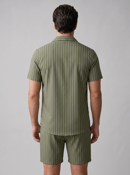 Herren-Set mit Nadelstreifen-Kurzarmhemd und Shorts-Sets for Men-Alpenkind