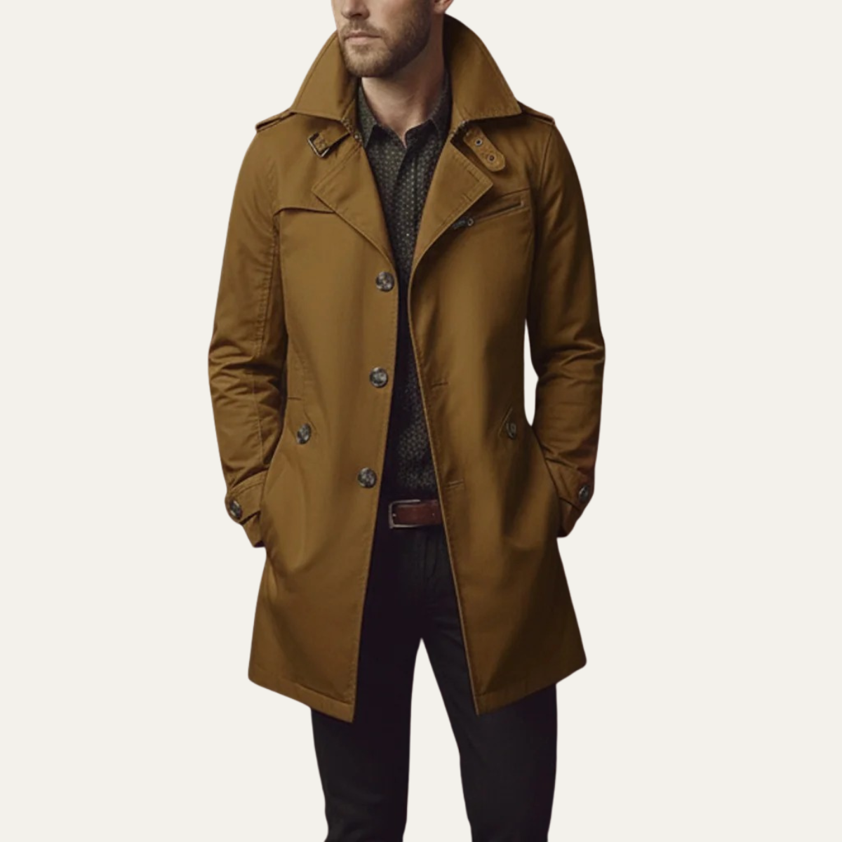 Herren Slim Fit Trenchcoat mit Reverskragen-Coats for men-Alpenkind