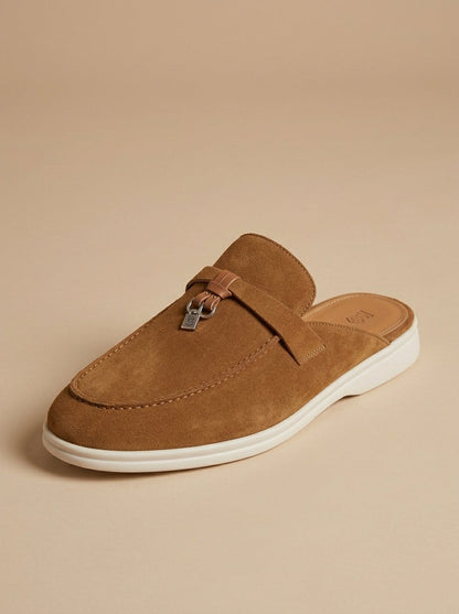 Herren-Slipper mit offener Ferse, Velours-Oberfläche und Metallverzierung-Dress shoes for men-Alpenkind