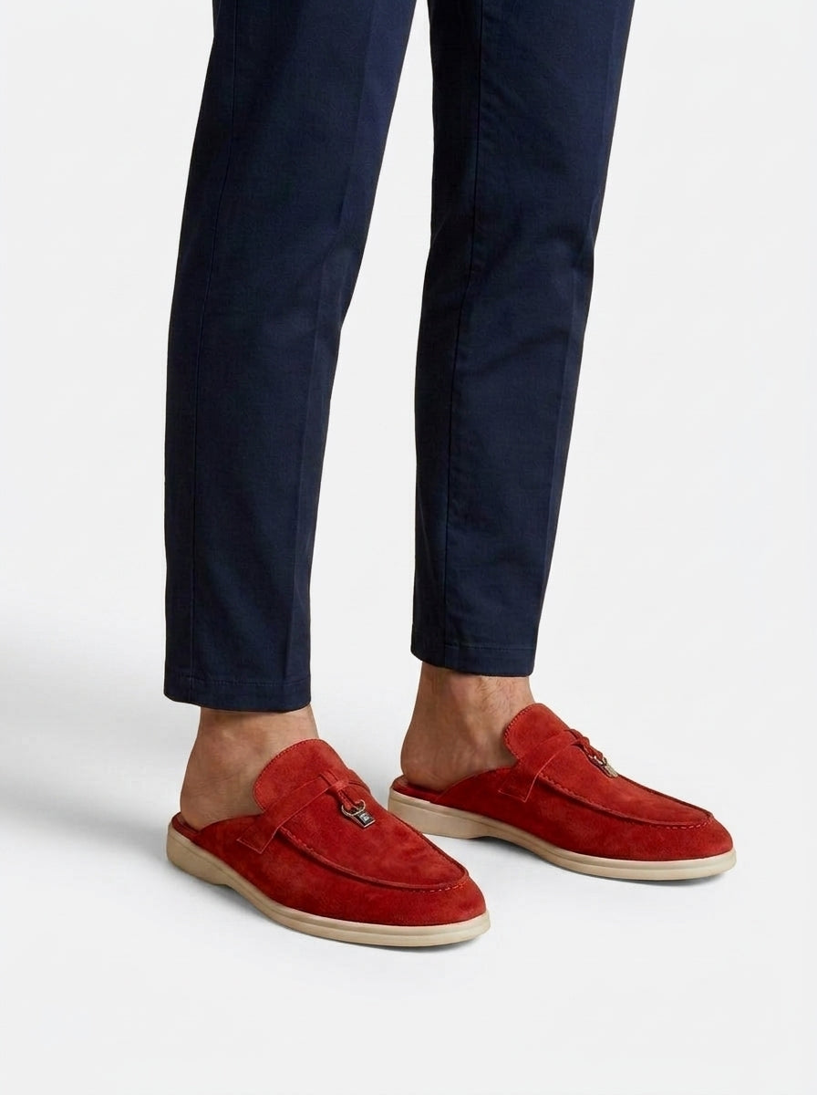 Herren-Slipper mit offener Ferse, Velours-Oberfläche und Metallverzierung-Dress shoes for men-Alpenkind