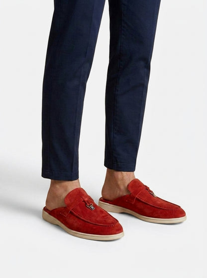 Herren-Slipper mit offener Ferse, Velours-Oberfläche und Metallverzierung-Dress shoes for men-Alpenkind