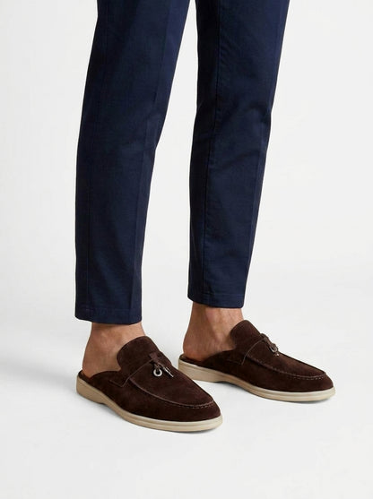 Herren-Slipper mit offener Ferse, Velours-Oberfläche und Metallverzierung-Dress shoes for men-Alpenkind