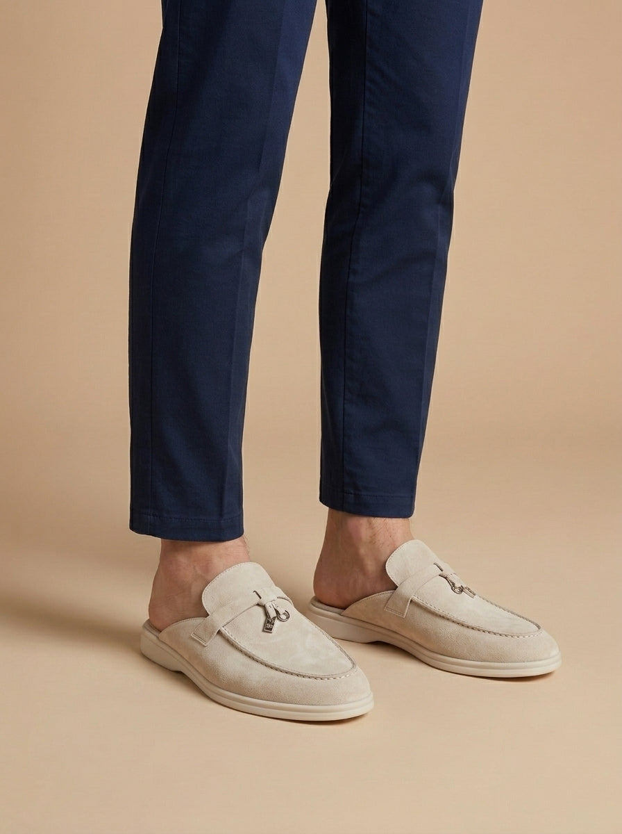 Herren-Slipper mit offener Ferse, Velours-Oberfläche und Metallverzierung-Dress shoes for men-Alpenkind