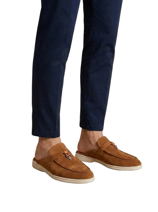 Herren-Slipper mit offener Ferse, Velours-Oberfläche und Metallverzierung-Dress shoes for men-Alpenkind