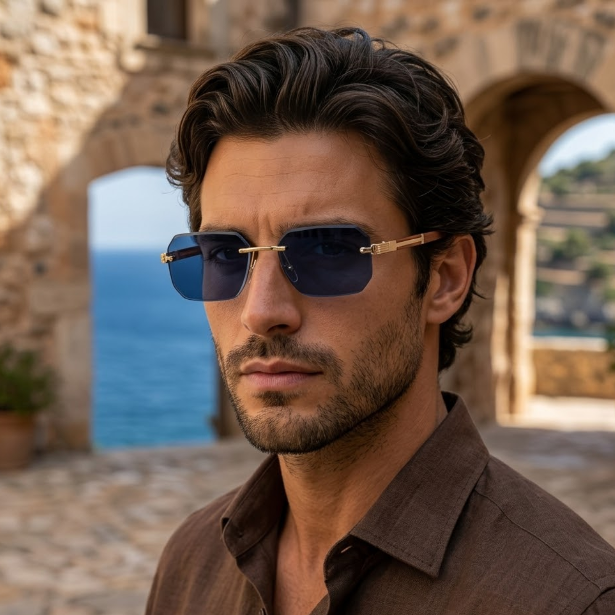 Herren Sonnenbrille mit geometrischen Gläsern und Metallsteg-Glasses for men-Alpenkind