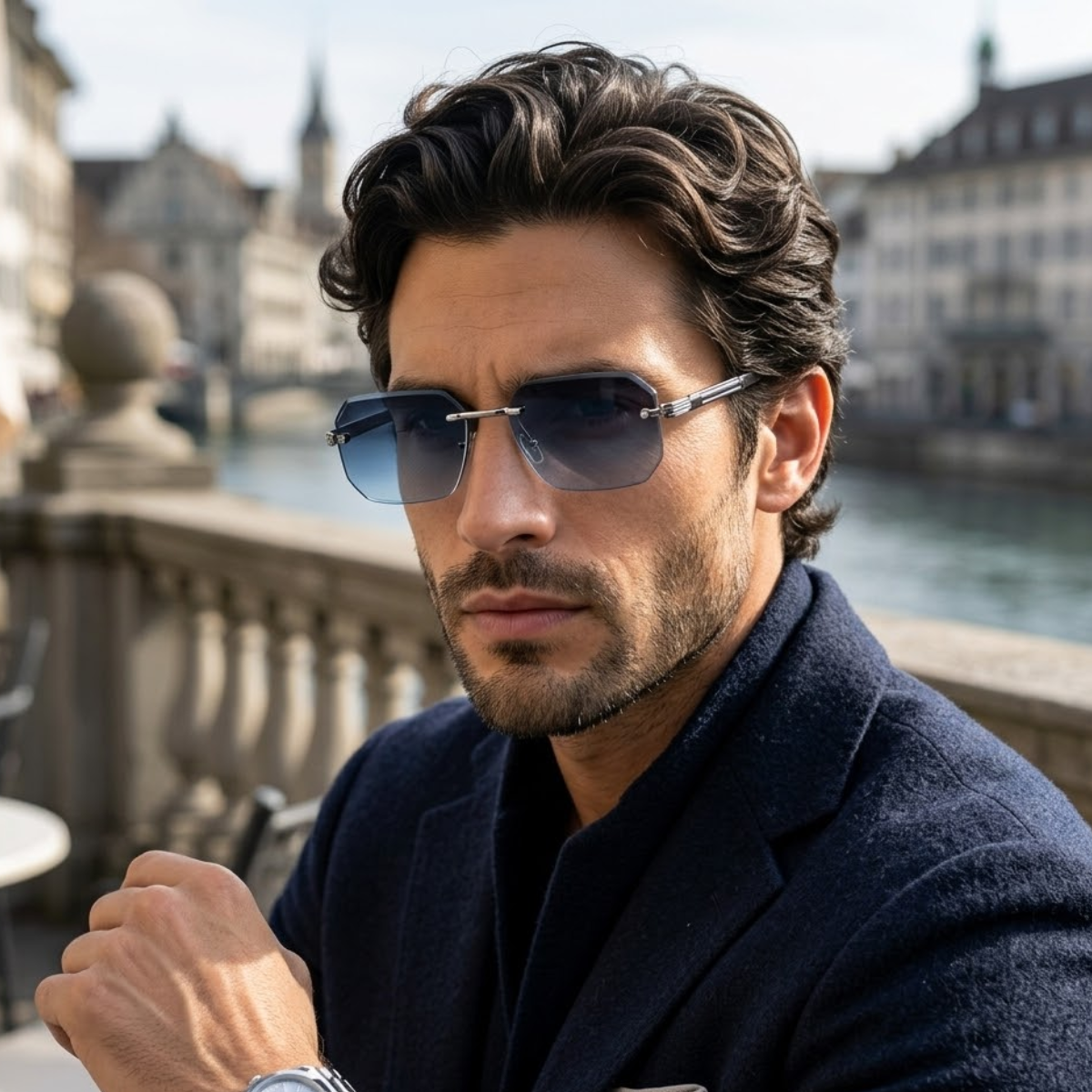 Herren Sonnenbrille mit geometrischen Gläsern und Metallsteg-Glasses for men-Alpenkind