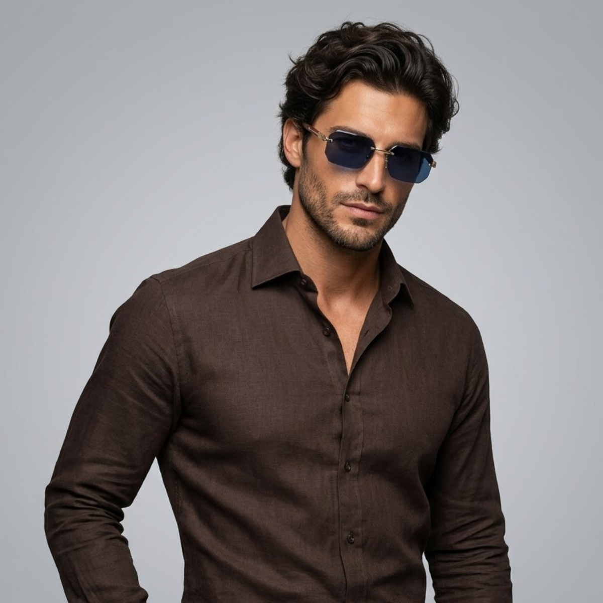 Herren Sonnenbrille mit geometrischen Gläsern und Metallsteg-Glasses for men-Alpenkind