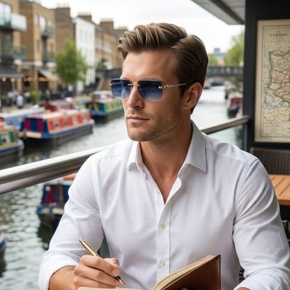 Herren Sonnenbrille mit quadratischen Gläsern und verziertem Bügeldetail-Glasses for men-Alpenkind