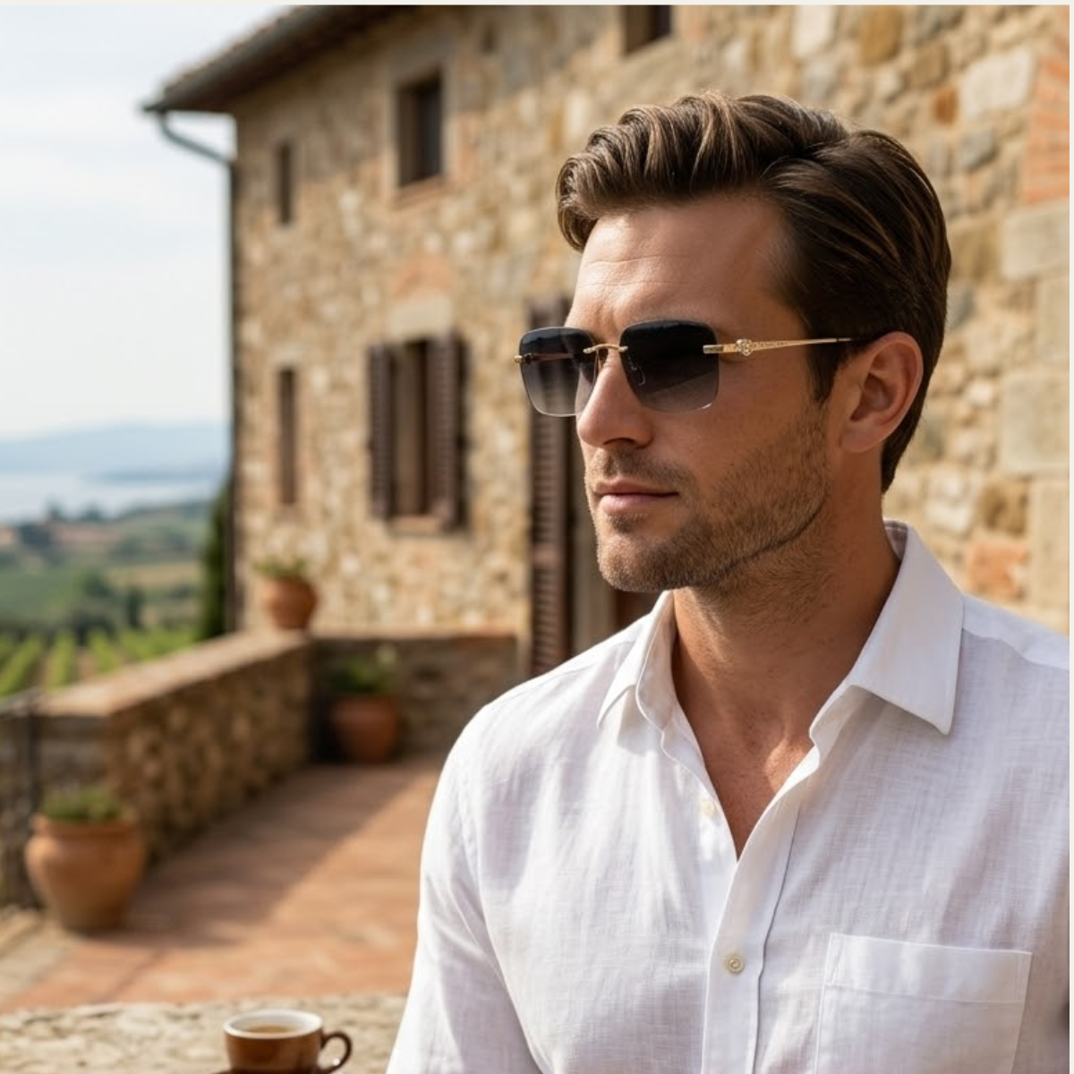 Herren Sonnenbrille mit quadratischen Gläsern und verziertem Bügeldetail-Glasses for men-Alpenkind